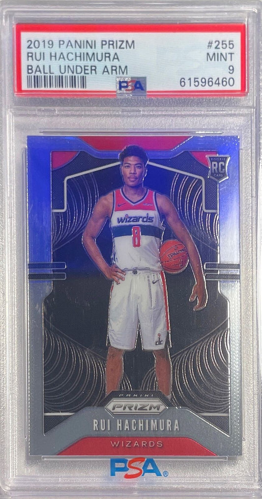 RUI HACHIMURA 2019-20 PRIZM BALL UNDER ARM VARIATION ROOKIE SP RC #255 PSA 9