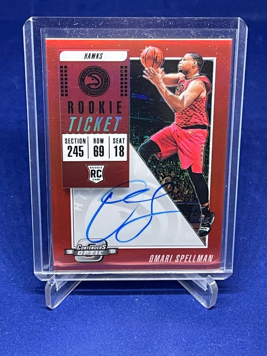OMARI SPELLMAN 2018-19 PANINI CONTENDERS OPTIC RED PRIZM HOLO AUTO RC #D 50/149