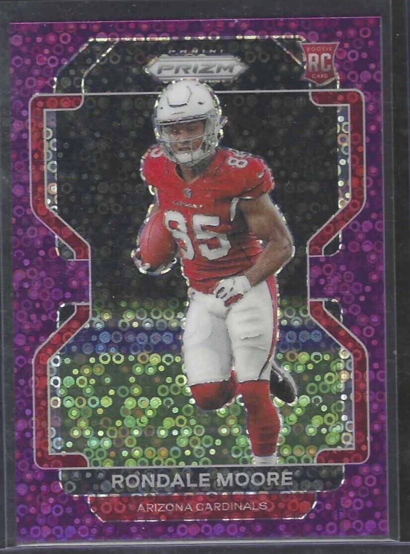 RONDALE MOORE 2021 PANINI PRIZM PURPLE NO HUDDLE PRIZM ROOKIE RC #D 30/35