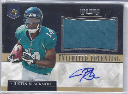 JUSTIN BLACKMON 2012 PANINI PROMINENCE UNLIMITED POTENTIAL JERSEY AUTO RC #D /25