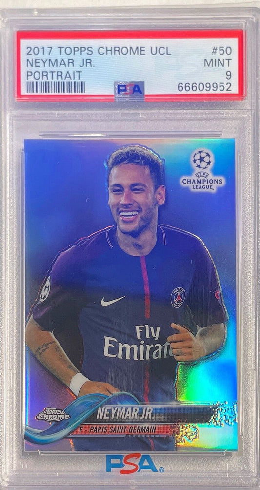 NEYMAR JR. 2017-18 TOPPS CHROME PORTRAIT PHOTO VARIATION SP REFRACTOR #50 PSA 9