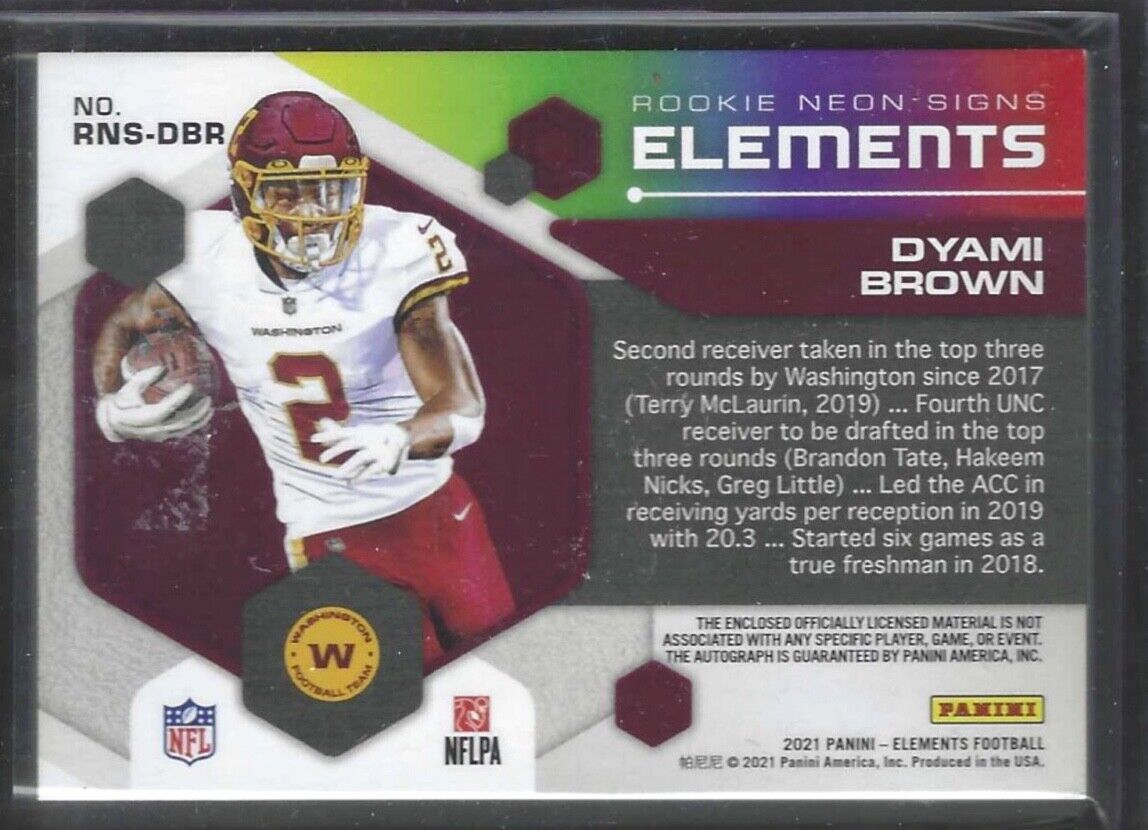 DYAMI BROWN 2021 PANINI ELEMENTS GREEN ROOKIE NEON SIGNS PATCH AUTO RC #D 20/25