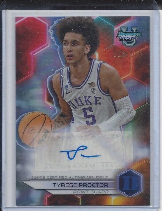 TYRESE PROCTOR 2023 BOWMANS BEST UNIVERSITY DUKE REFRACTOR AUTO #D 113/125