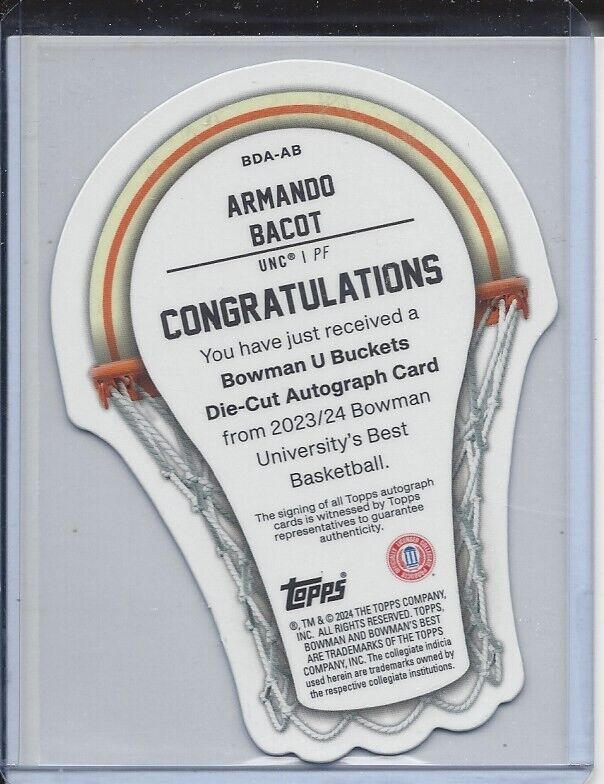 ARMANDO BACOT 2023 BOWMANS BEST UNIV BUCKETS REFRACTOR ON CARD AUTO #D 54/75
