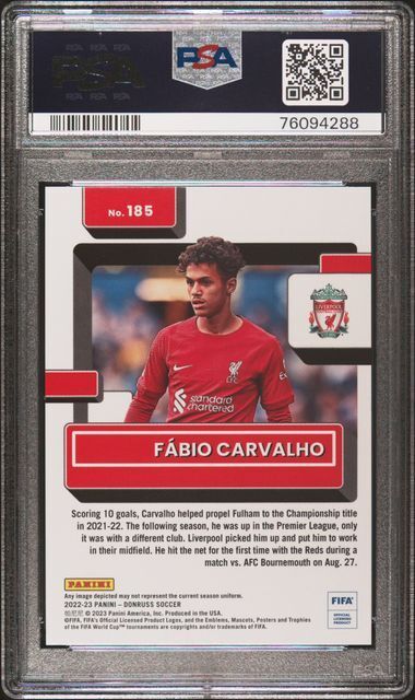 FABIO CARVALHO 2022-23 DONRUSS FIFA BLUE RATED ROOKIE RC 11/49 PSA 10 GEM POP 3