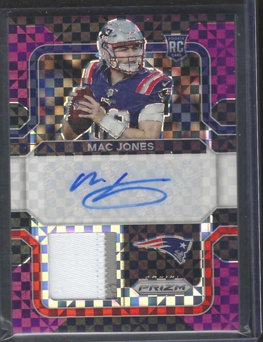 MAC JONES 2021 PANINI PRIZM PURPLE POWER PRIZM RPA ROOKIE PATCH AUTO RC #D 24/49