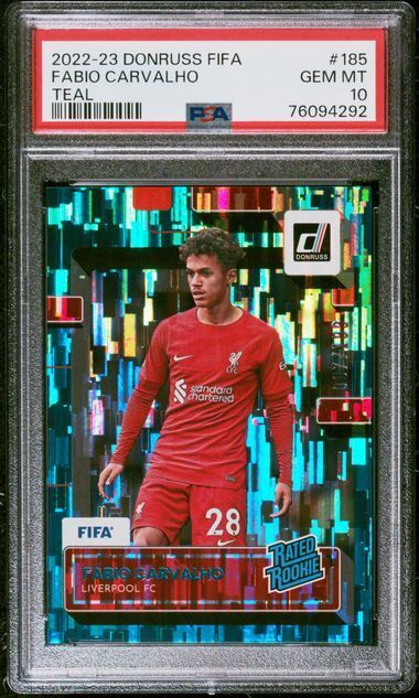 FABIO CARVALHO 2022-23 DONRUSS FIFA TEAL RATED ROOKIE RC 7/199 PSA 10 GEM POP 4
