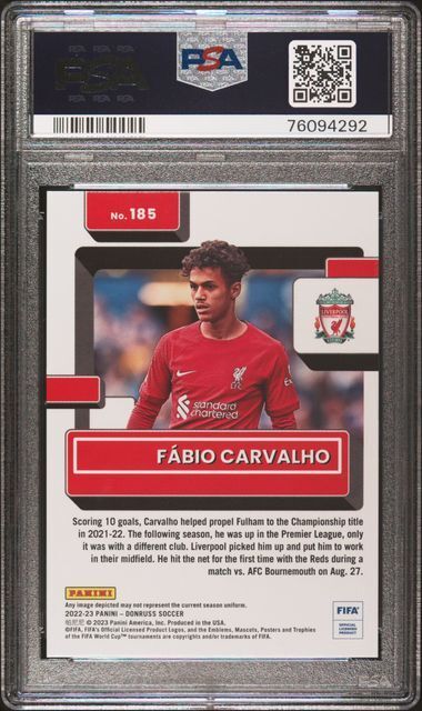 FABIO CARVALHO 2022-23 DONRUSS FIFA TEAL RATED ROOKIE RC 7/199 PSA 10 GEM POP 4