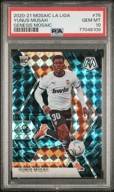 YUNUS MUSAH 2020-21 PANINI MOSAIC LA LIGA GENESIS PRIZM SP RC #75 PSA 10 GEM