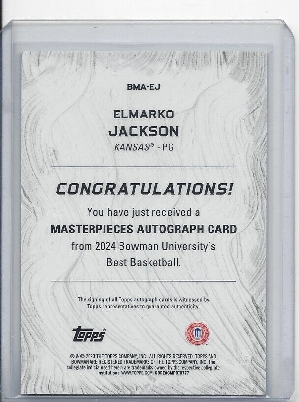 1/1 ELMARKO JACKSON 2023 BOWMANS BEST MASTERPIECES REFRACTOR AUTO 13/75 JSY #13!