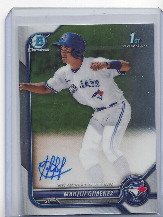 MARTIN GIMENEZ 2022 BOWMAN CHROME 1ST BLUE JAYS ON CARD PROSPECT AUTO