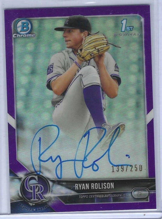 RYAN ROLISON 2018 BOWMAN CHROME PURPLE REFRACTOR 1ST PROSPECT AUTO #D 139/250