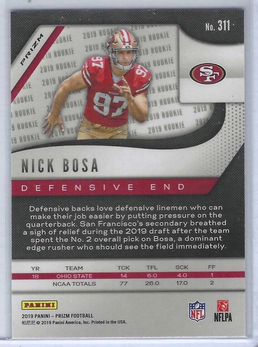 NICK BOSA 2019 PANINI PRIZM SILVER PRIZM ROOKIE RC #311
