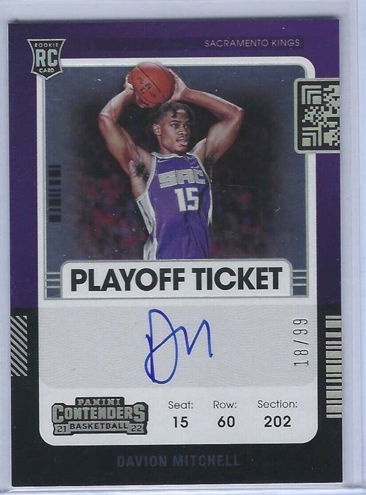 DAVION MITCHELL 2021-22 CONTENDERS PLAYOFF TICKET VARIATION AUTO RC #D 18/99