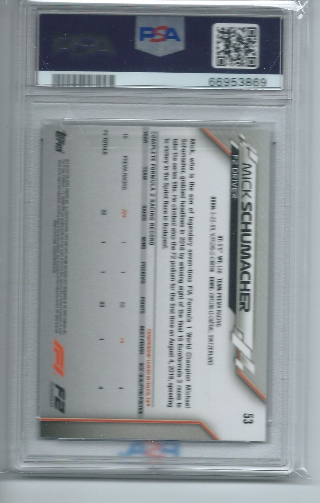 MICK SCHUMACHER 2020 TOPPS CHROME FORMULA 1 F1 FUTURE STARS #53 PSA 10 GEM MINT