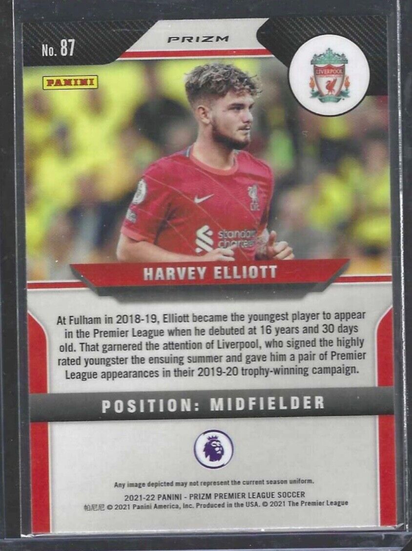 HARVEY ELLIOTT 2021-22 PANINI PRIZM EPL SILVER PRIZM ROOKIE RC #87