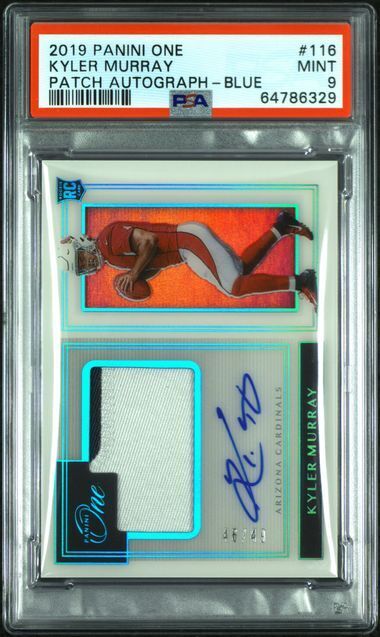 KYLER MURRAY 2019 PANINI ONE BLUE RPA PATCH AUTO RC #D 46/49 PSA 9 MINT POP 2