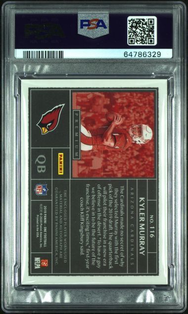 KYLER MURRAY 2019 PANINI ONE BLUE RPA PATCH AUTO RC #D 46/49 PSA 9 MINT POP 2