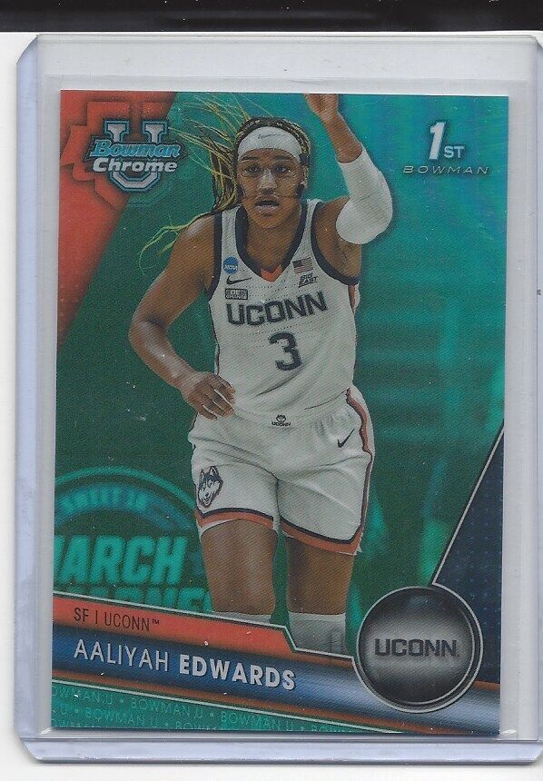AALIYAH EDWARDS 2023-24 BOWMAN CHROME UNIVERSITY 1ST AQUA REFRACTOR #D 107/299