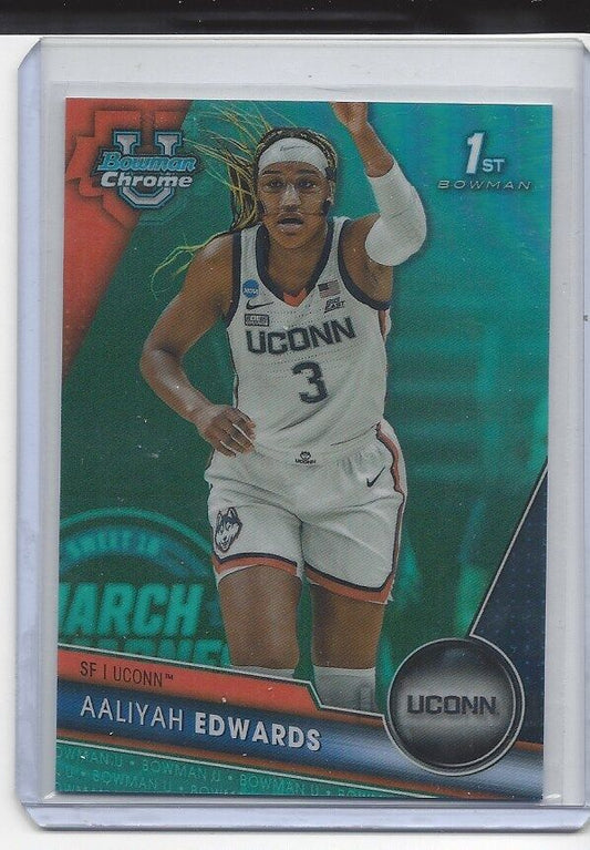 AALIYAH EDWARDS 2023-24 BOWMAN CHROME UNIVERSITY 1ST AQUA REFRACTOR #D 107/299