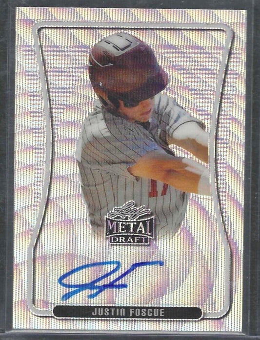 JUSTIN FOSCUE 2020 LEAF METAL DRAFT SILVER WAVE REFRACTOR PROSPECT AUTO #BAP-JF1