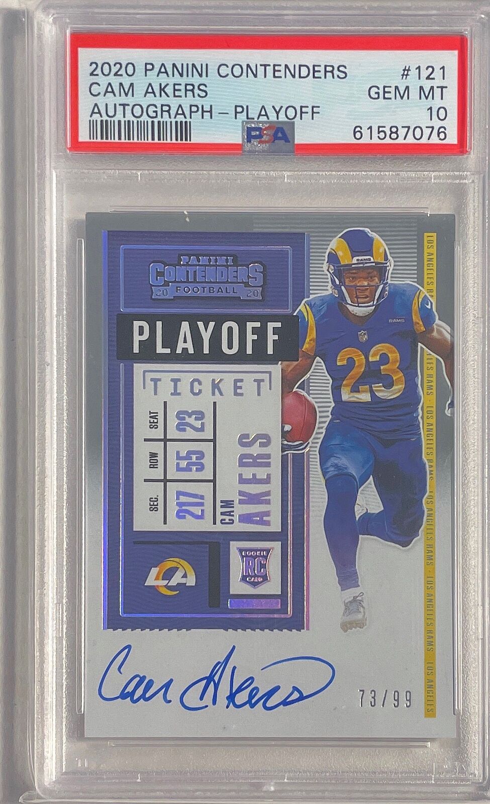 CAM AKERS 2020 CONTENDERS PLAYOFF TICKET AUTO RC #D 73/99 PSA 10 GEM MINT POP 2