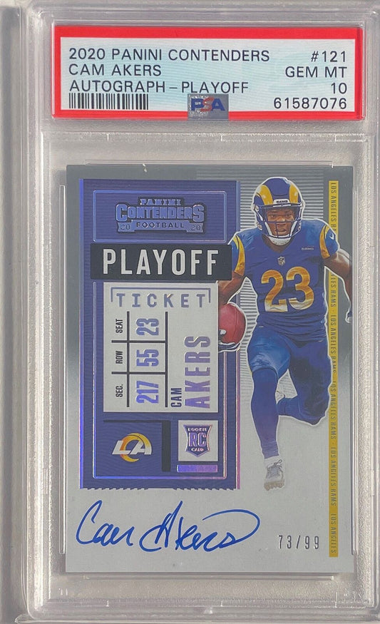 CAM AKERS 2020 CONTENDERS PLAYOFF TICKET AUTO RC #D 73/99 PSA 10 GEM MINT POP 2