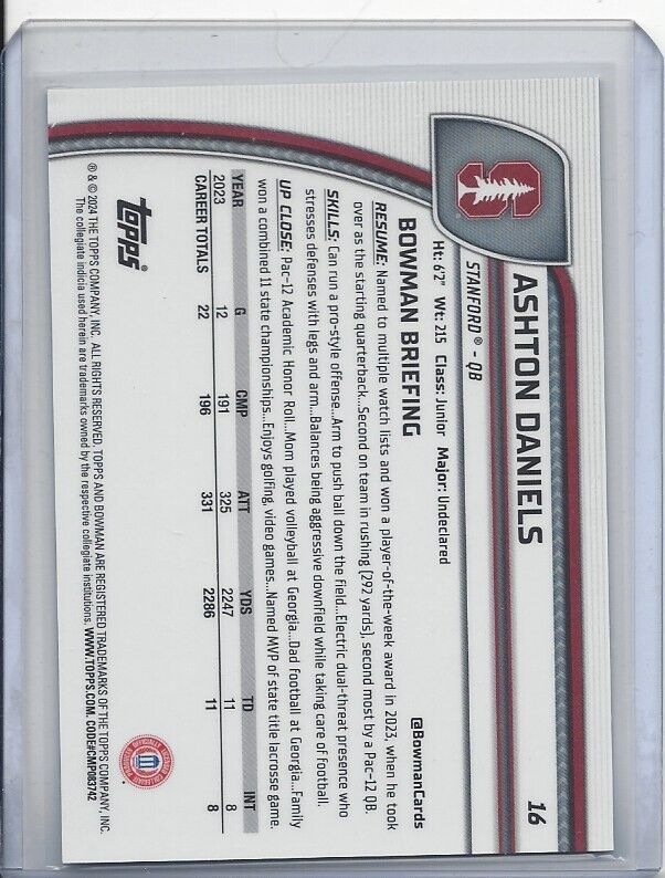 ASHTON DANIELS 20224 BOWMAN CHROME UNIV 1ST AQUA MINI DIAMOND REFRACTOR /275