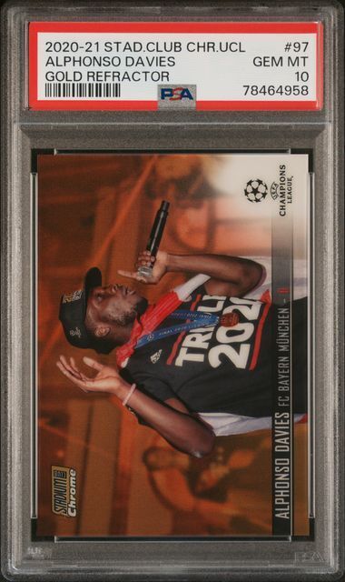 ALPHONSO DAVIES 2020-21 STADIUM CLUB CHROME UCL GOLD REFRACTOR 5/50 PSA 10 GEM