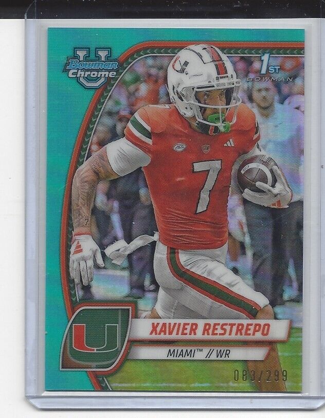 XAVIER RESTREPO 2024 BOWMAN CHROME UNIVERSITY 1ST MIAMI AQUA REFRACTOR #D /299