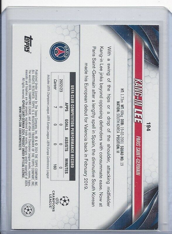 KANG-IN LEE 2023-24 TOPPS CLUB COMPETITIONS SP PHOTO VARIATION SHORT PRINT #194