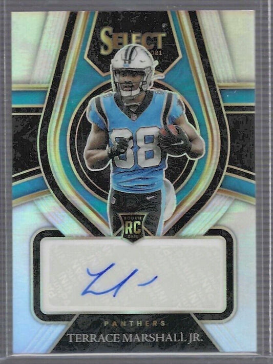 TERRACE MARSHALL JR 2021 PANINI SELECT SILVER PRIZM ROOKIE AUTO RC #D 25/75