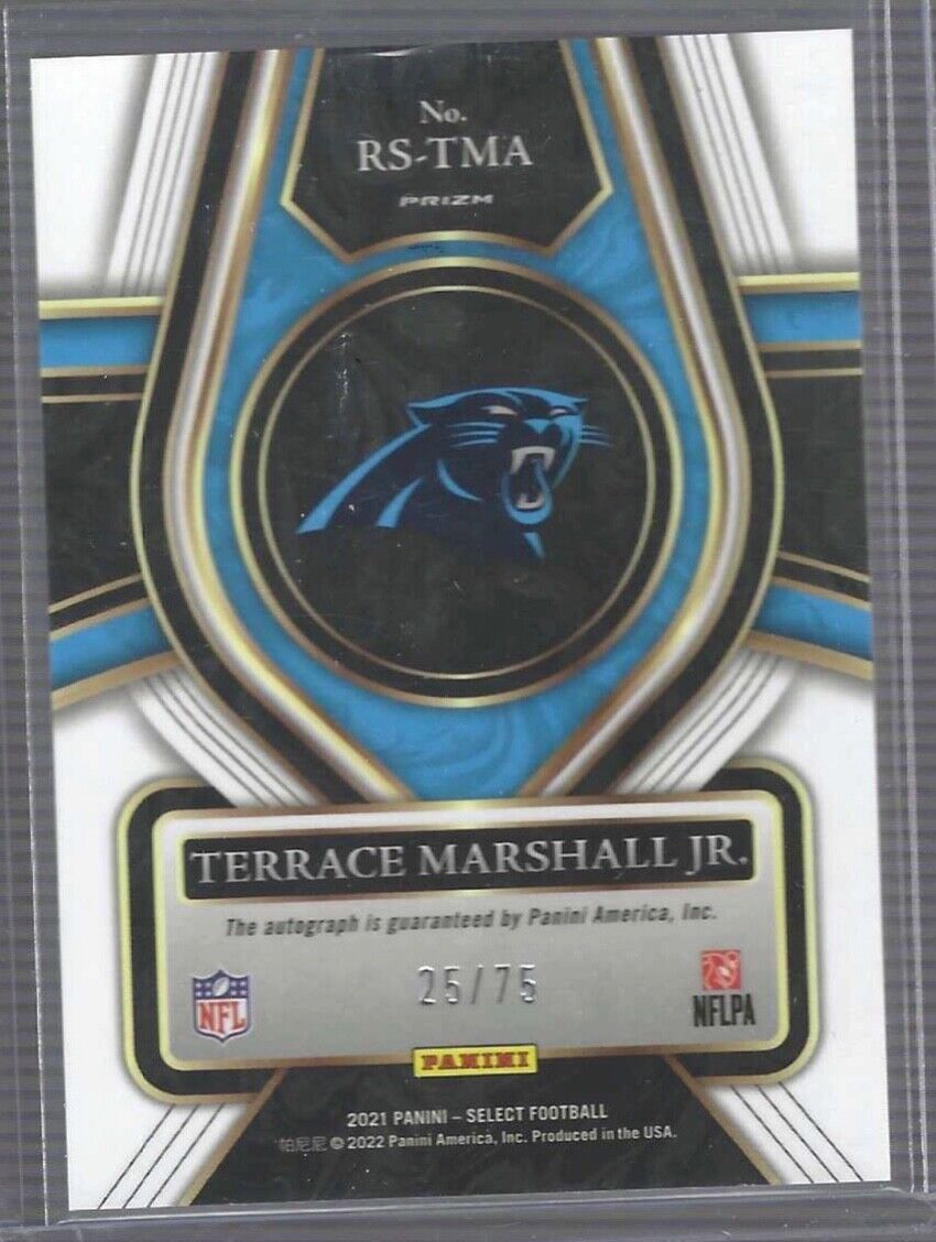 TERRACE MARSHALL JR 2021 PANINI SELECT SILVER PRIZM ROOKIE AUTO RC #D 25/75