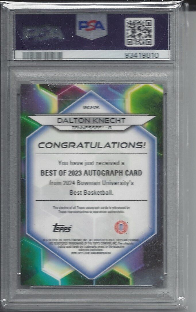 DALTON KNECHT 2023 BOWMAN BEST WHITE GEO REFRACTOR AUTO #D 3/5 PSA 9 JSY NBR #3