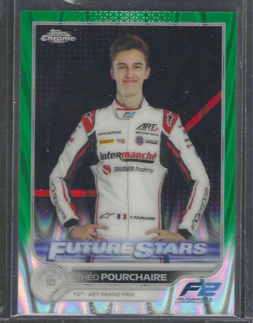 THEO POURCHAIRE 2022 TOPPS CHROME F1 GREEN LAVA REFRACTOR FUTURE STARS #D 39/99