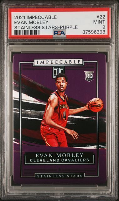EVAN MOBLEY 2021-22 PANINI IMPECCABLE STAINLESS STARS PURPLE RC /49 PSA 9 POP 2