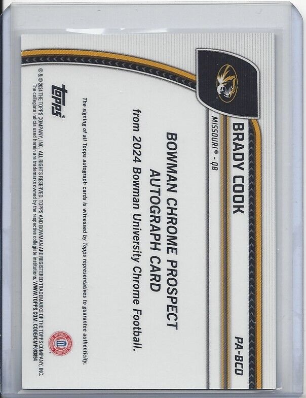 BRADY COOK 2024 BOWMAN CHROME UNIVERSITY FUCHSIA REFRACTOR AUTO #D 49/150