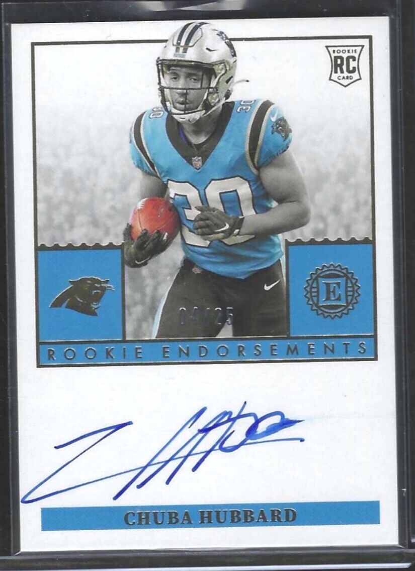 CHUBA HUBBARD 2021 PANINI ENCASED ROOKIE ENDORSEMENTS AUTO RC #D 04/25