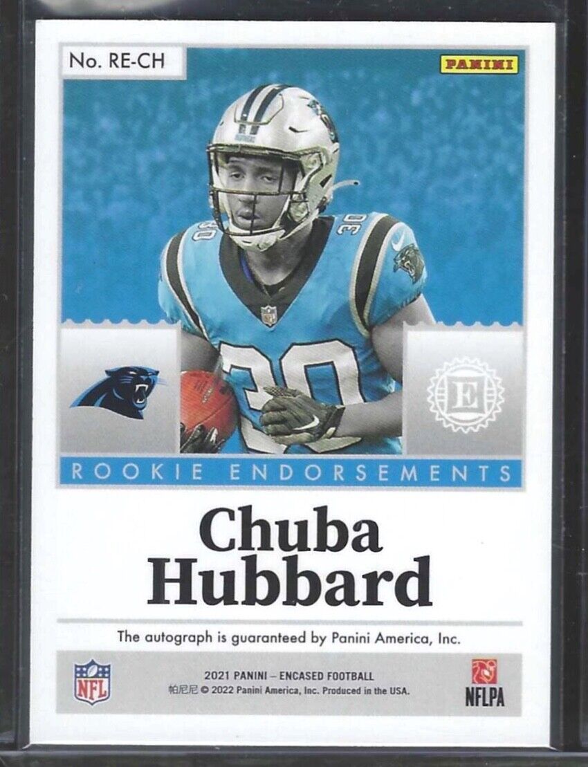 CHUBA HUBBARD 2021 PANINI ENCASED ROOKIE ENDORSEMENTS AUTO RC #D 04/25
