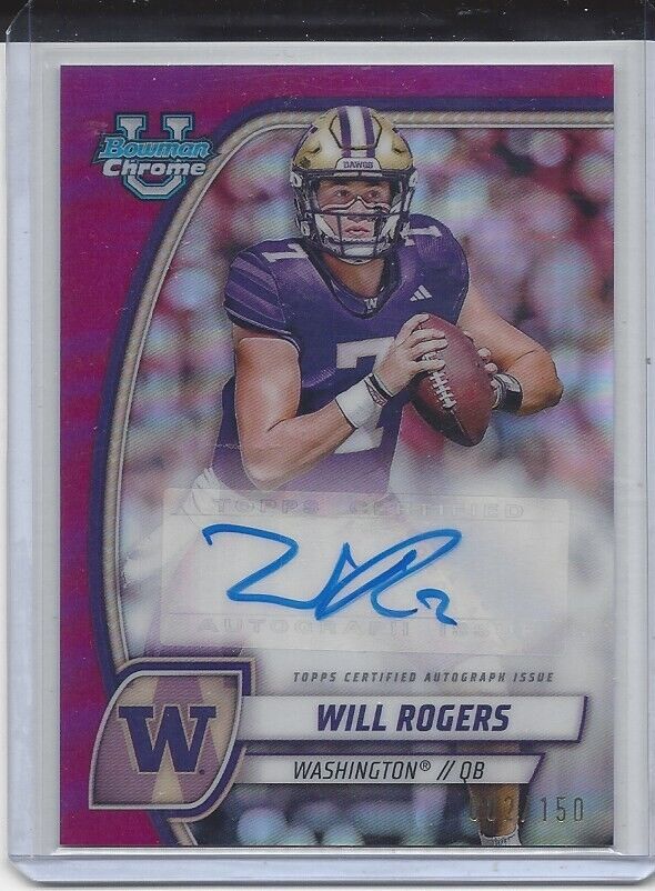 WILL ROGERS 20224 BOWMAN CHROME UNIVERSITY PURPLE REFRACTOR WASHINGTON AUTO /150
