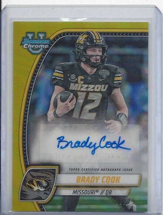 BRADY COOK 20224 BOWMAN CHROME UNIVERSITY YELLOW REFRACTOR AUTO #D /75