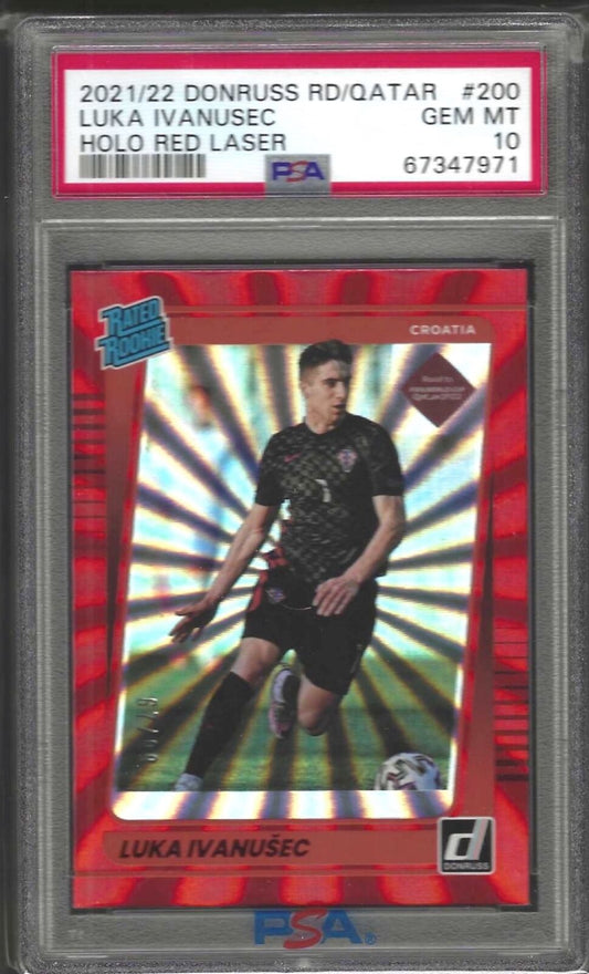 LUKA IVANUSEC 2021-22 PANINI DONRUSS RED LASER HOLO RC /99 PSA 10 GEM POP 1/1