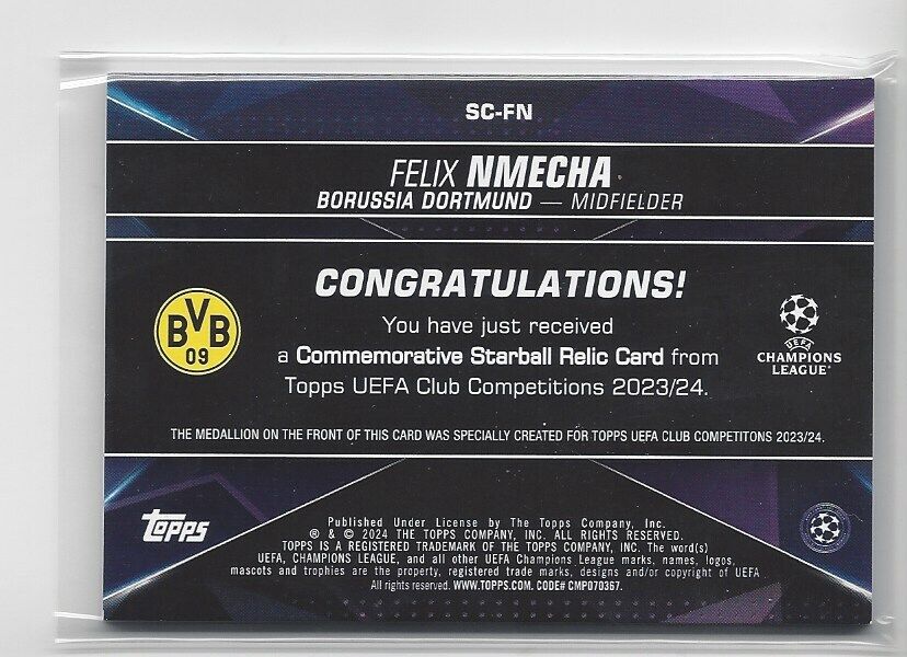 FELIX NMECHA 2023-24 TOPPS CLUB COMPETITIONS UCL STARBALL RELIC PATCH