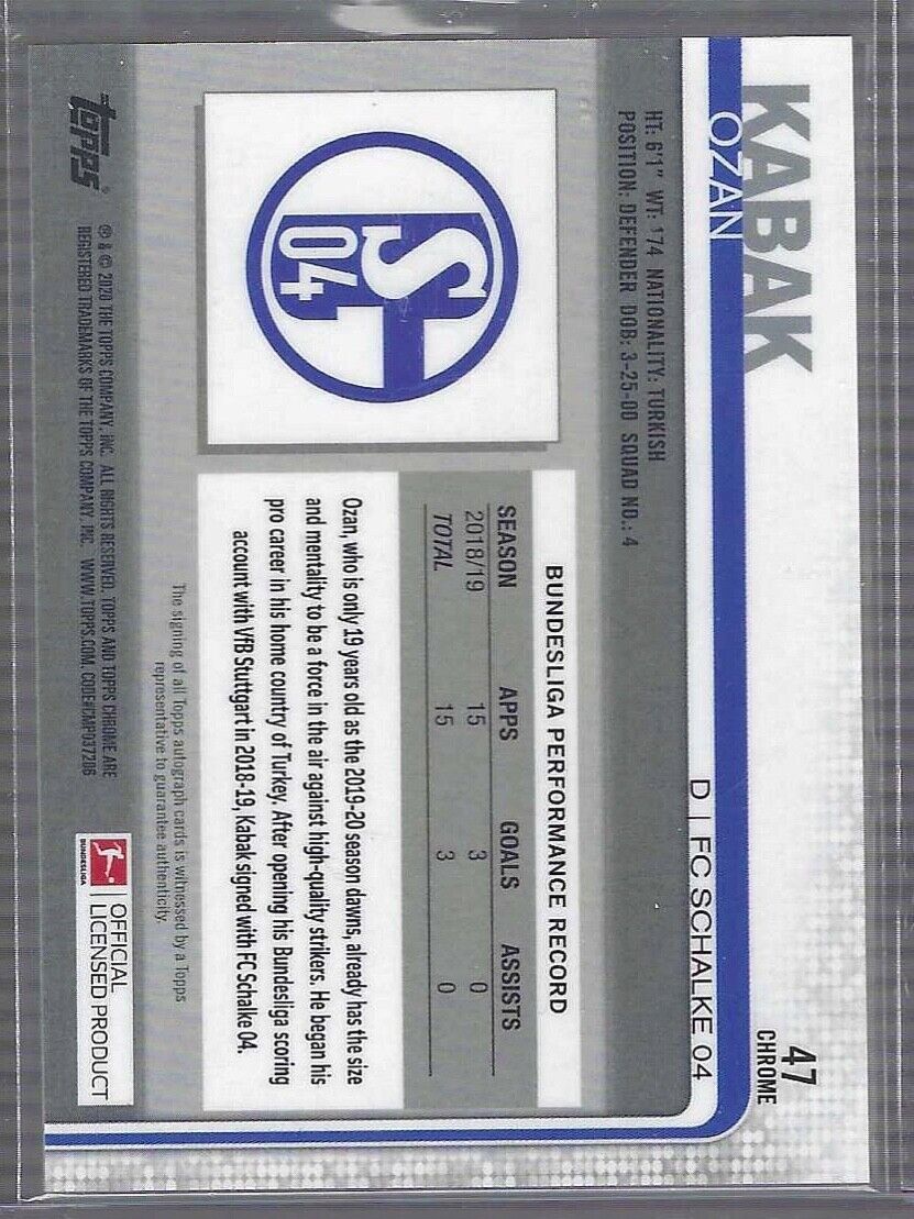 OZAN KABAK 2019-20 TOPPS CHROME ROOKIE REFRACTOR AUTO RC #47