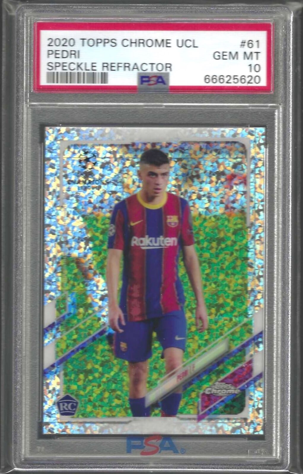 PEDRI 2020-21 TOPPS CHROME UCL SPECKLE REFRACTOR RC #61 PSA 10 GEM MINT