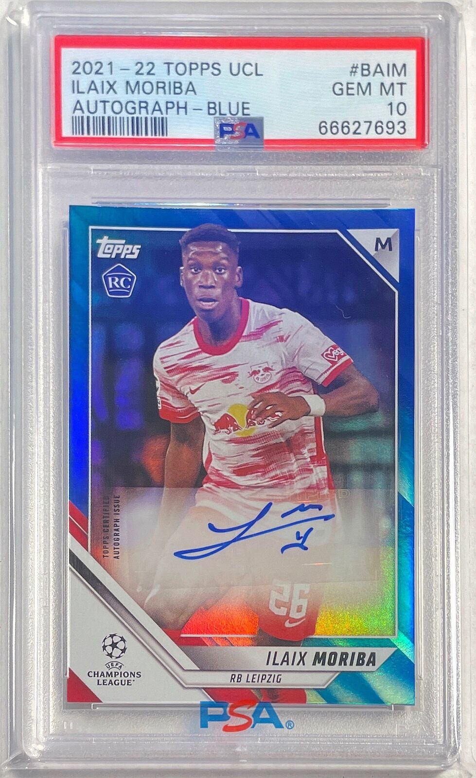 ILAIX MORIBA 2021-22 TOPPS UCL BLUE AUTO RC #D 18/99 PSA 10 GEM MINT POP 1/1
