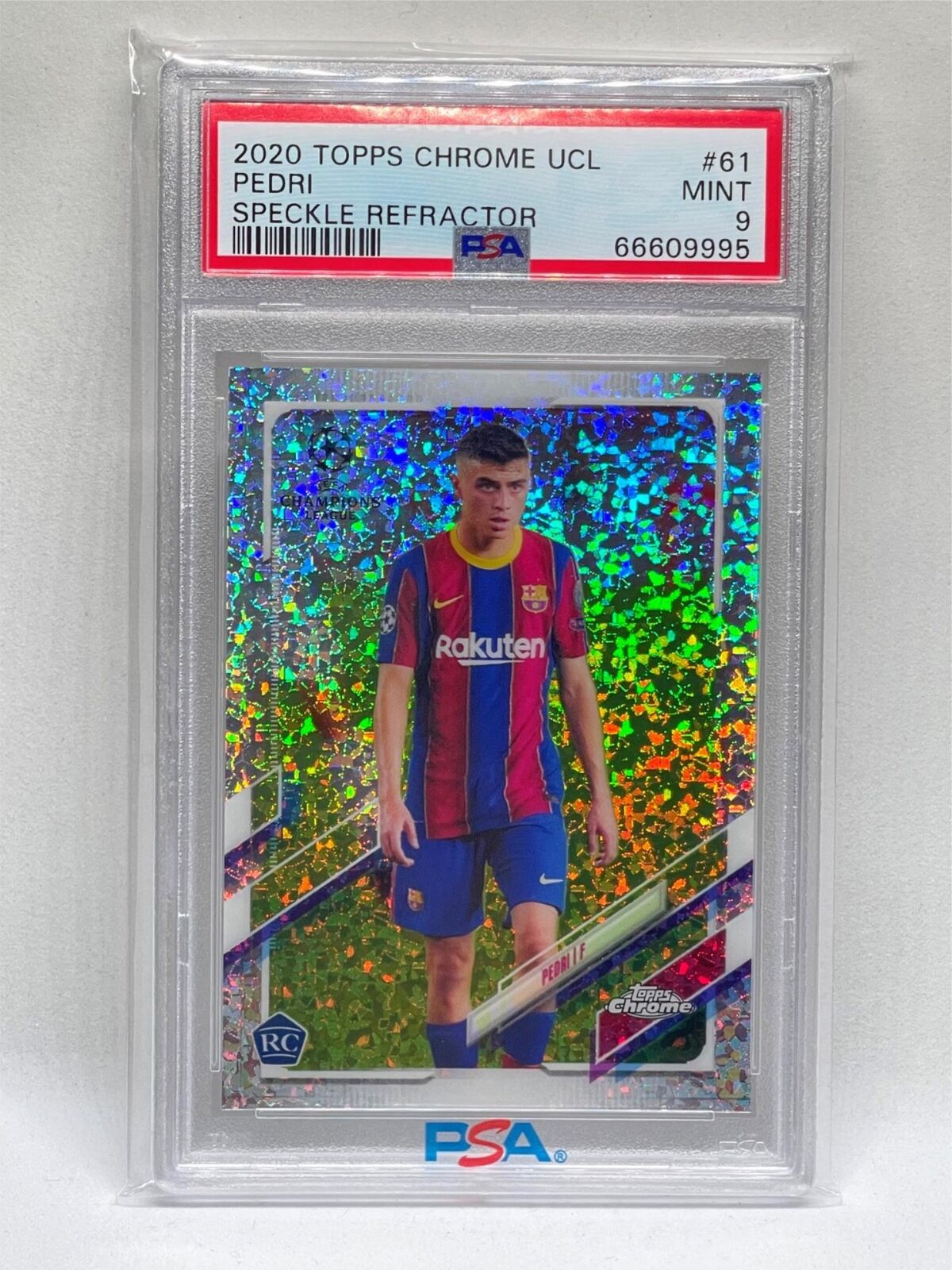 PEDRI 2020 TOPPS CHROME UCL SPECKLE REFRACTOR ROOKIE RC #61 PSA 9 MINT