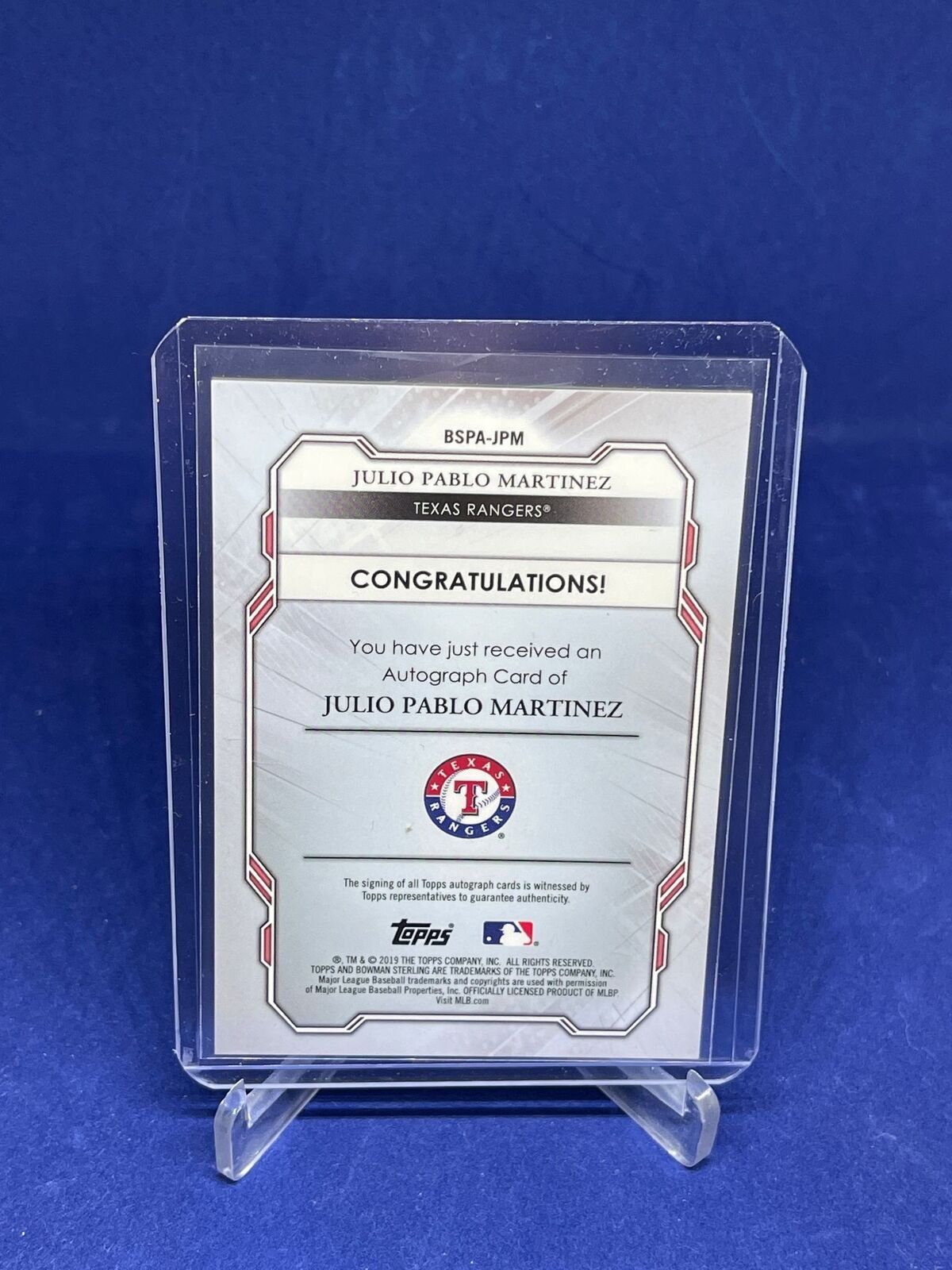 JULIO PABLO MARTINEZ 2019 BOWMAN STERLING ON CARD AUTO PROSPECT