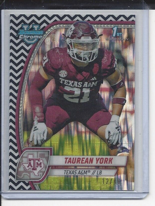 TAUREAN YORK 2024 BOWMAN CHROME UNIVERSITY BLACK WHITE STEALTH REFRACTOR /48