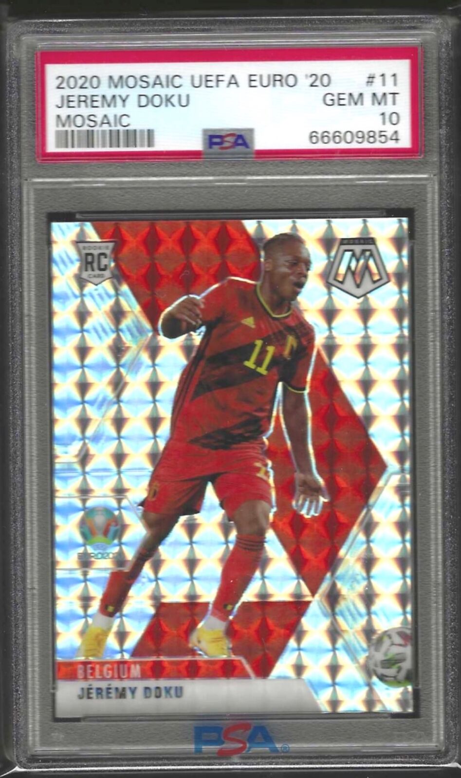 JEREMY DOKU 2020-21 PANINI MOSAIC SILVER MOSAIC PRIZM RC #11 PSA 10 GEM POP 9